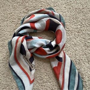 COACH Geometric Silk-Blend Scarf in Red, Navy & Teal